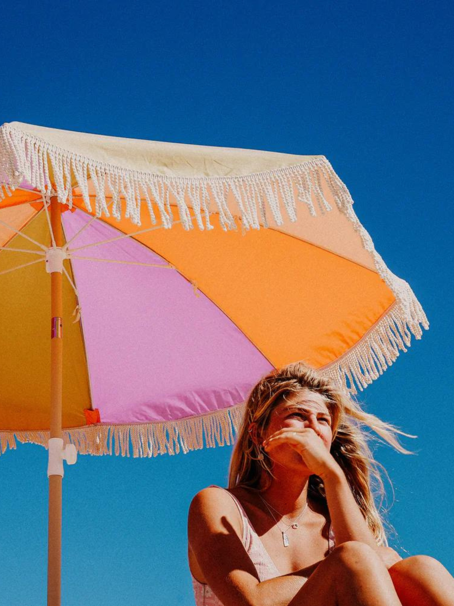 Salty Shadows Beach Umbrella ~ Peaches | Keel Surf & Supply