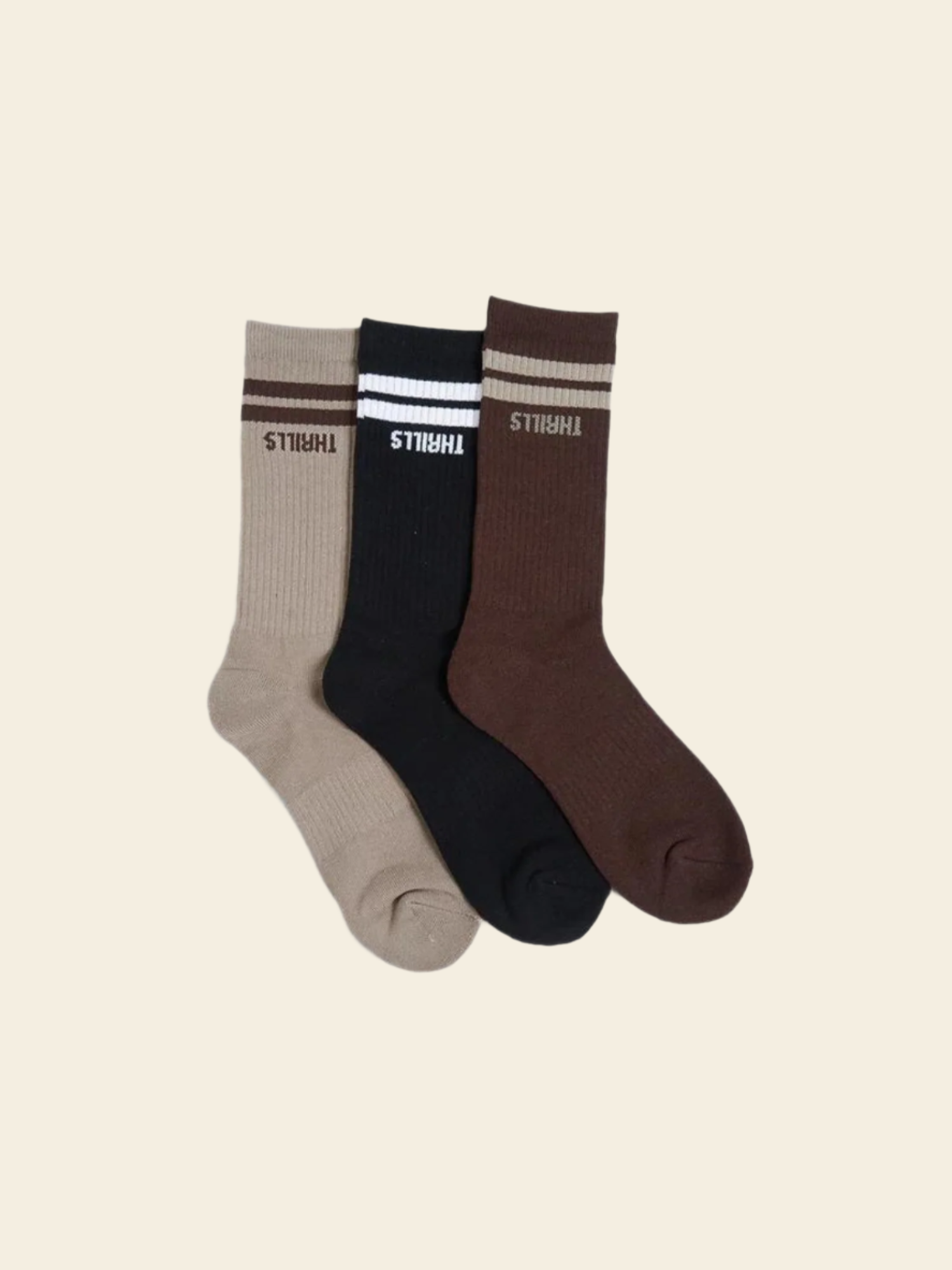 Thrills Minimal Thrills 3 Pack Sock - Oyster / Merch Black / Deep Plum