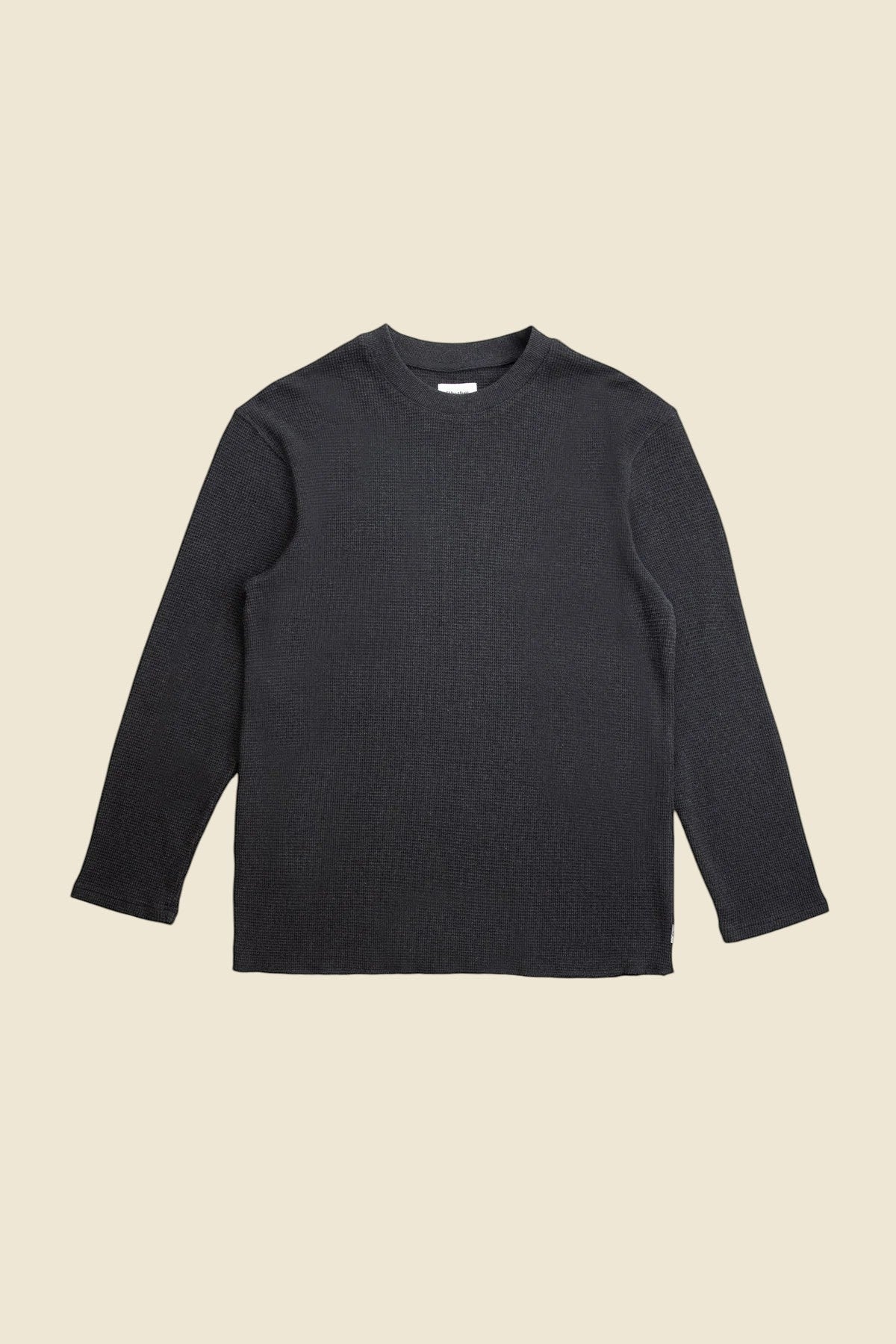 Keel Surf & Supply Rhythm Classic Waffle Knit long sleeve crewneck sweater in vintage black cotton blend.