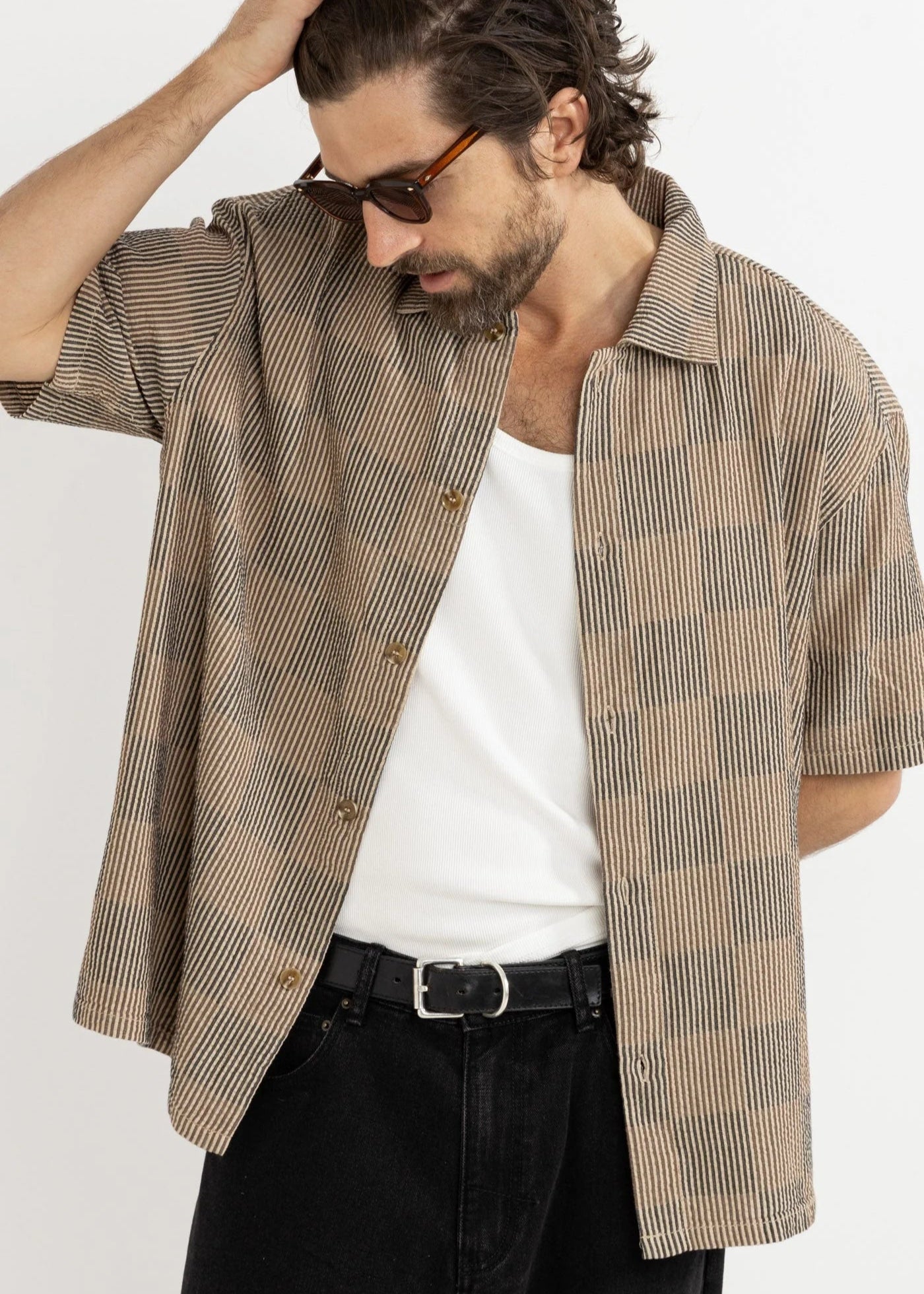 Rhythm Tanner Check SS Shirt - tabacco