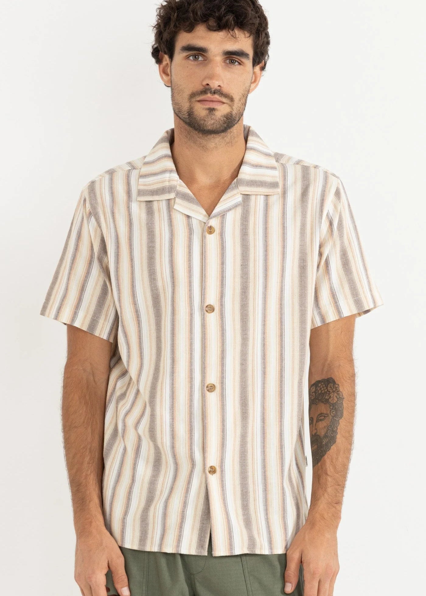Rhythm Vacation Stripe SS Shirt - Tobacco