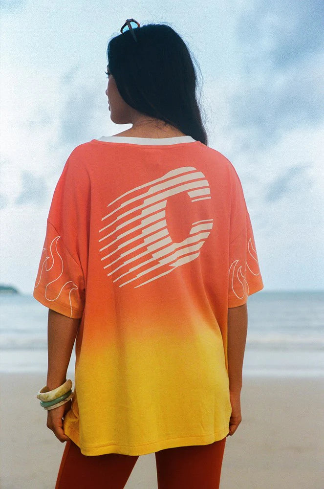Dip Dye Flame Core Tee — Yellow Orange