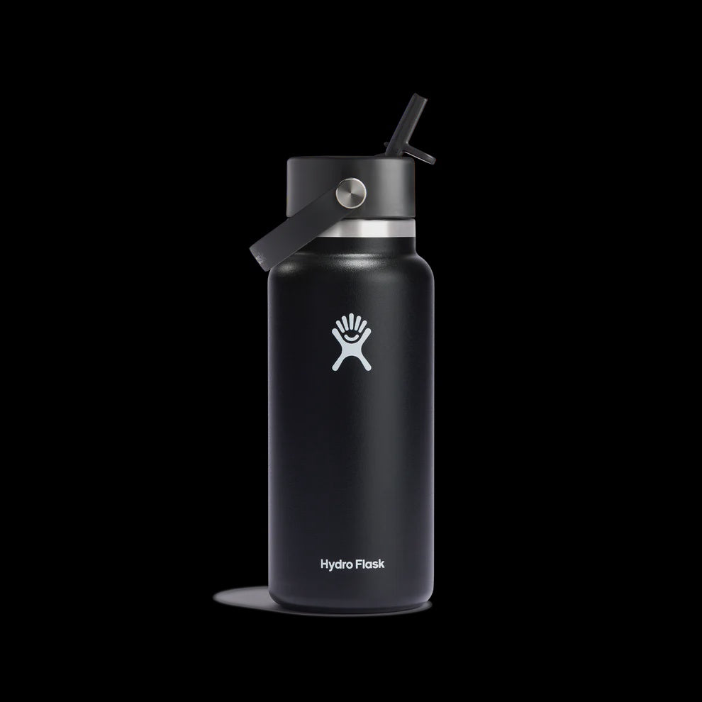 32oz Wide Mouth with Flex Straw Cap - Black