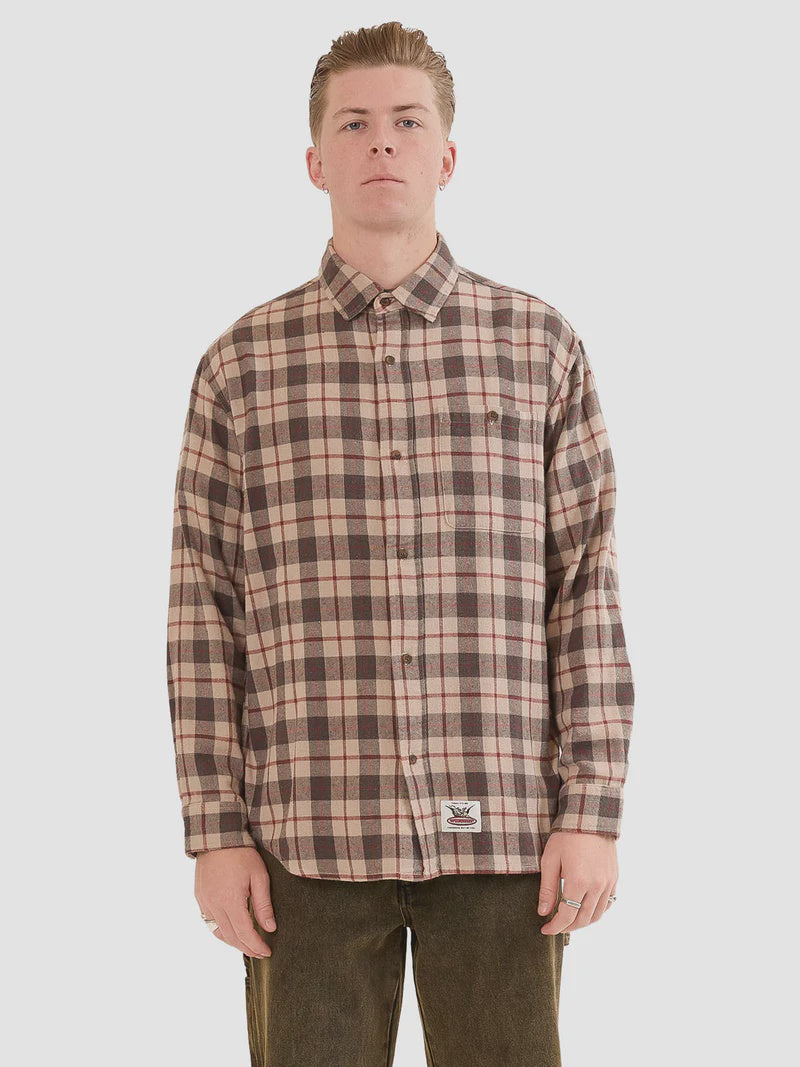 Worship Maybe Today Long Sleeve Flannel Shirt - Grey