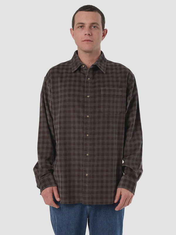 Thrills Union Cord Check Long Sleeve Shirt - Charcoal Rose