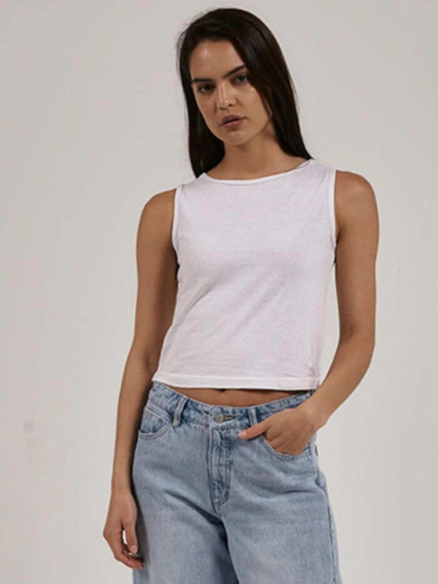 Thrills Hemp Boat Neck Tank White