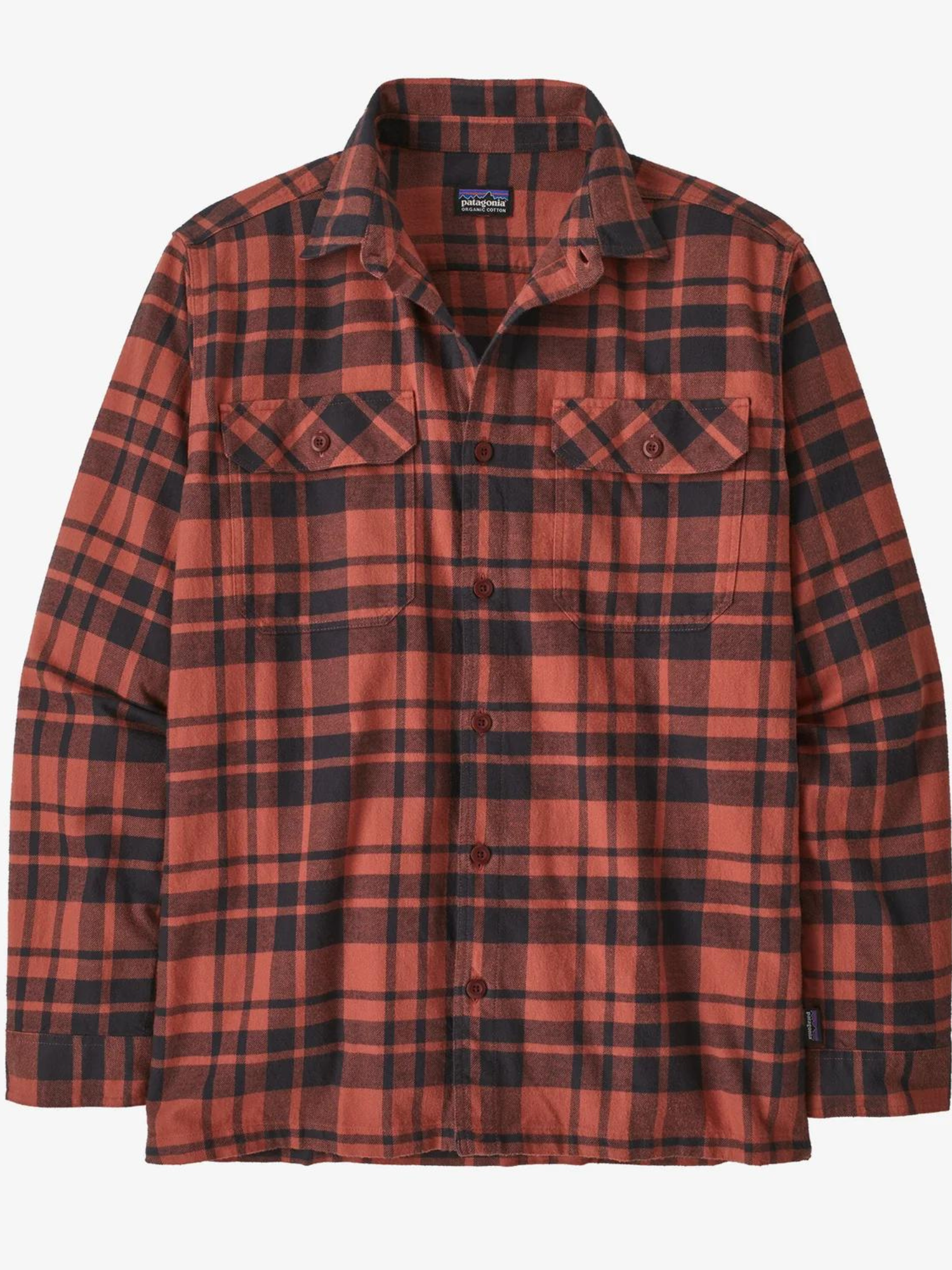 Patagonia Men's Long-Sleeved Organic Cotton Midweight Fjord Flannel Shirt - Ice Caps - Burl Red