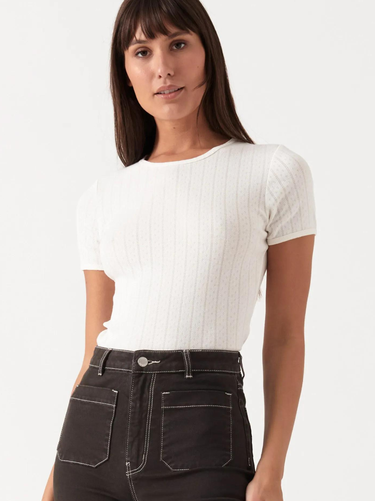 Rollas Pointelle Tee Cream