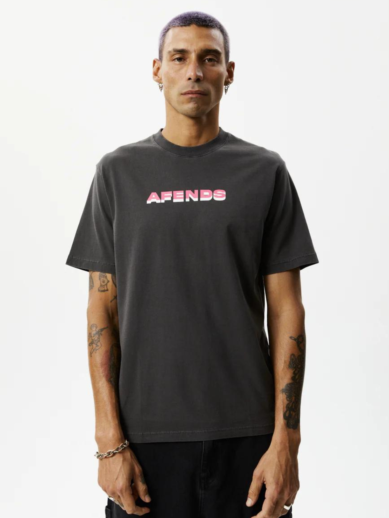 Afends - Volcanic Times Graphic Retro Tee Shirt Stone Black