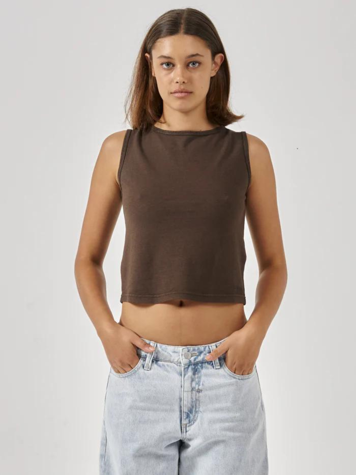 Thrills Hemp Boat Neck Tank Postal Brown