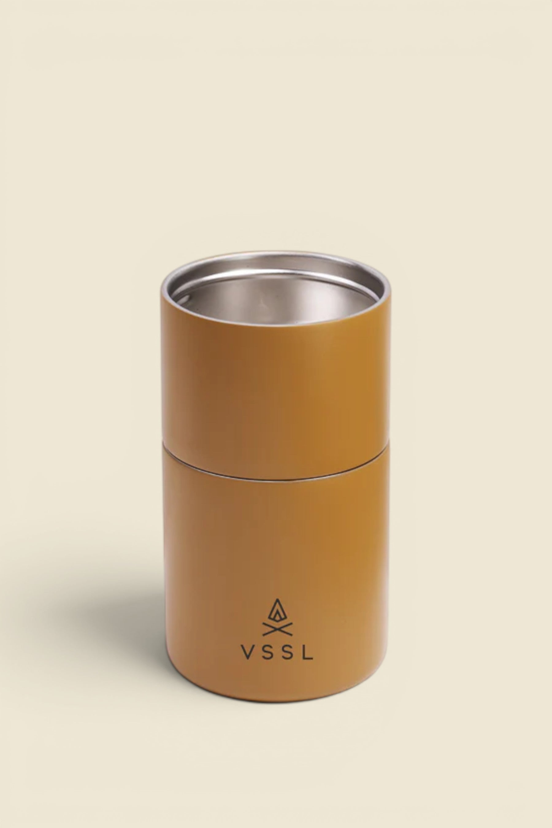 Keel Surf & Supply Nest Pour Over Coffee Set in Sahara, double-walled stainless steel mug with integrated coffee brewing system.