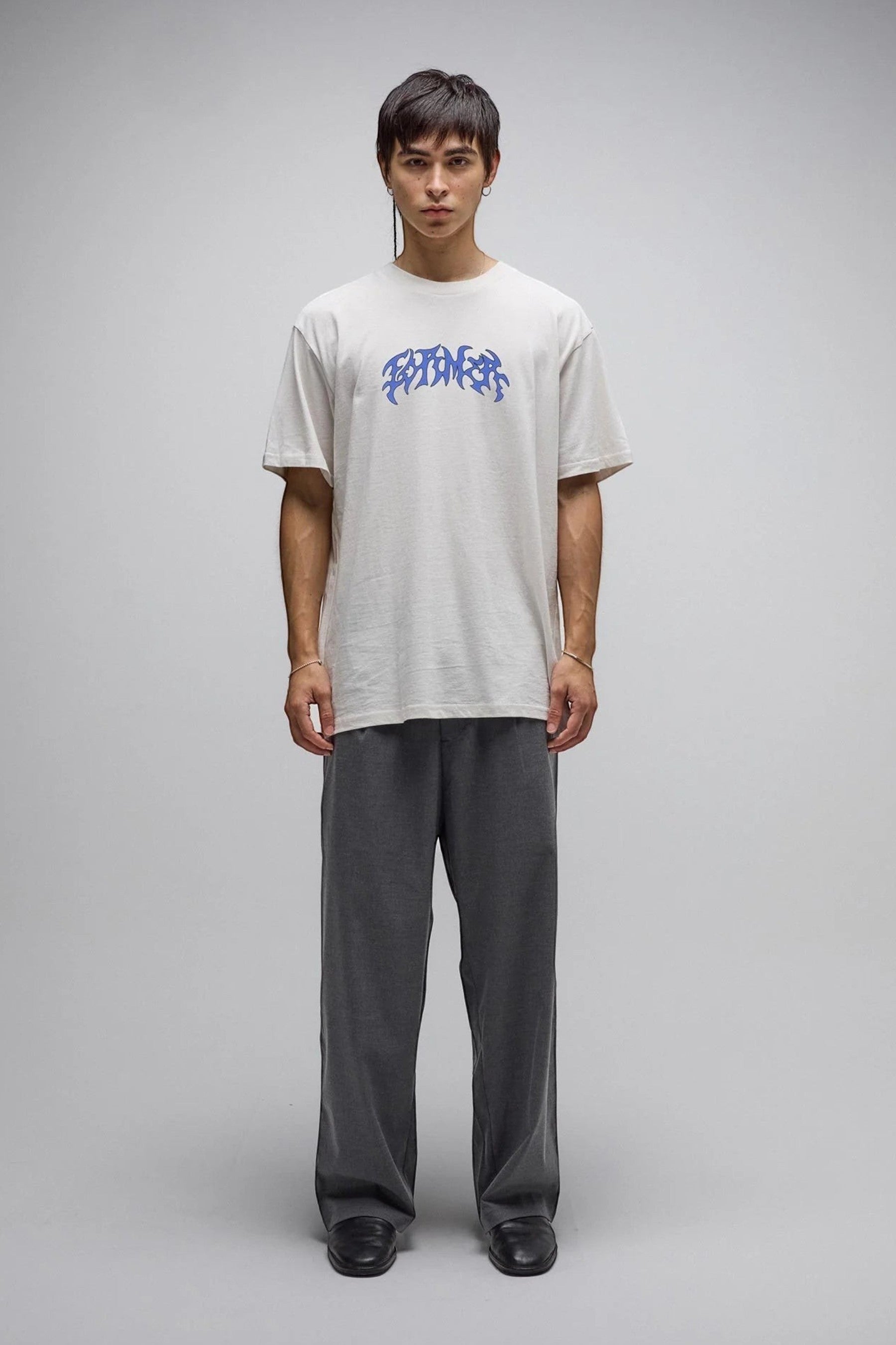 Keel Surf & Supply Puncture T-Shirt in bone white cotton jersey with blue graphic print. Relaxed fit, crew neck, short sleeves.