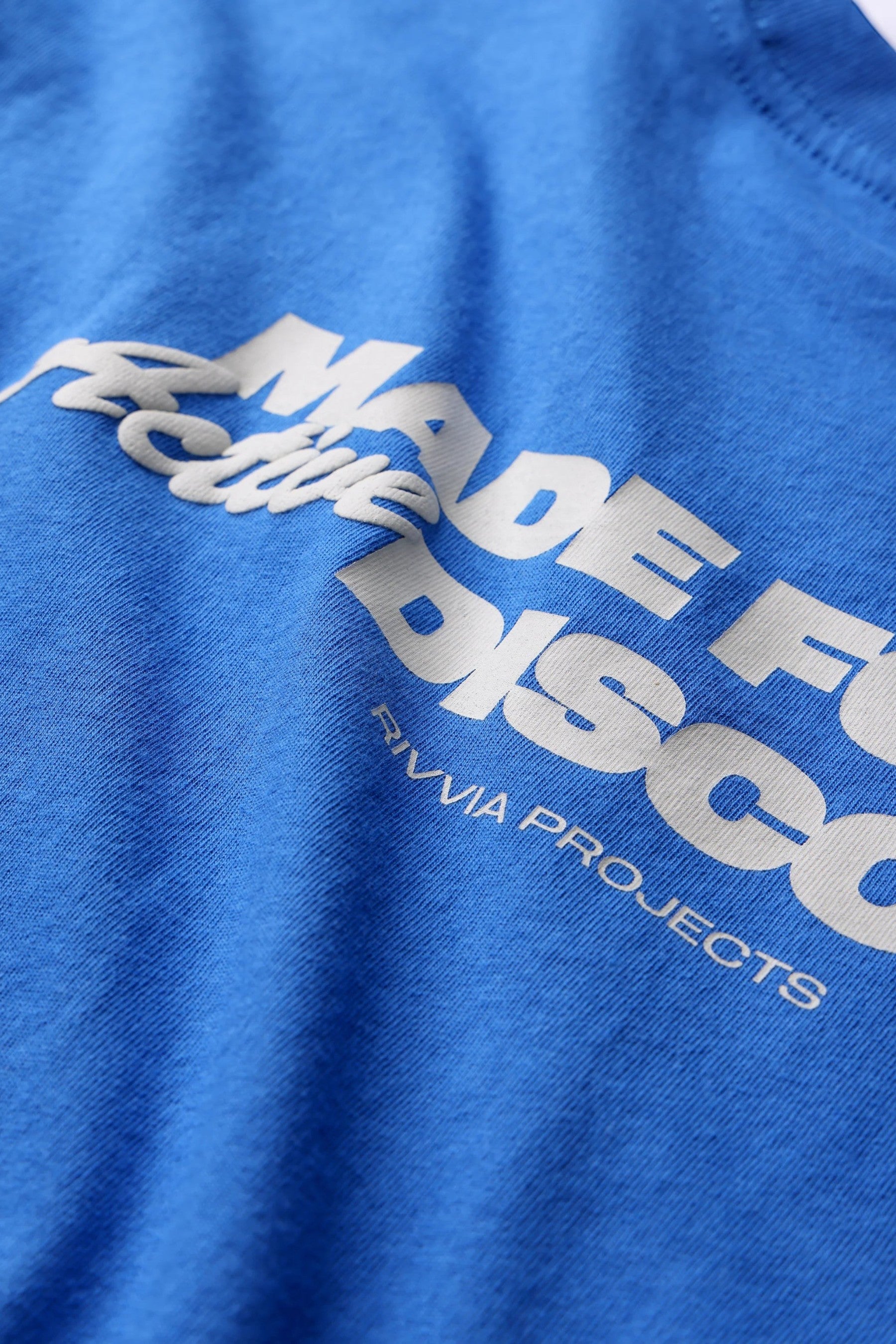 Keel Surf & Supply blue cotton t-shirt with white graphic print and standard fit.