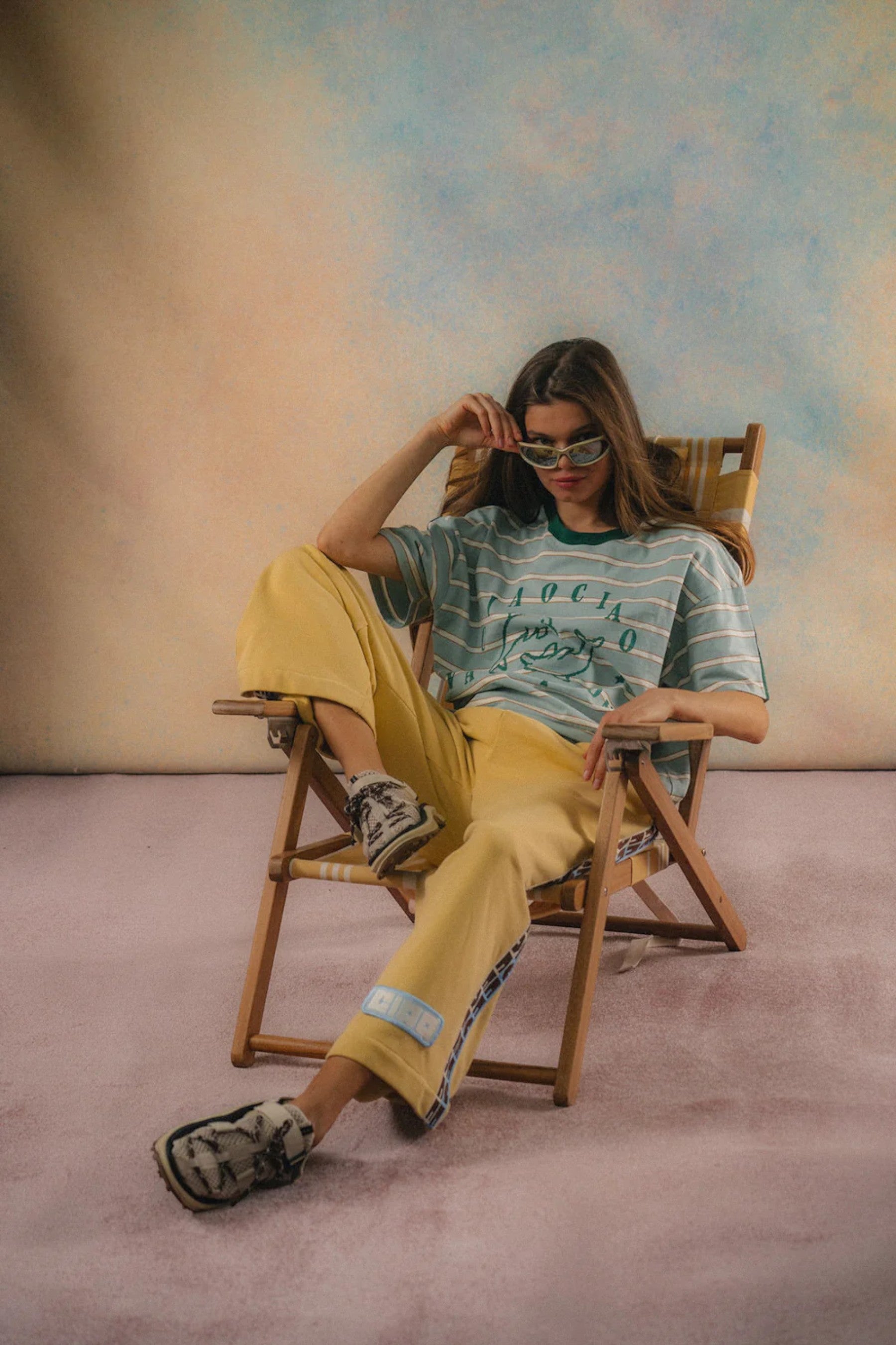 Keel Surf & Supply Limoncello Bobbie Pant: relaxed mustard yellow jersey track pants with wide leg and elastic waist.