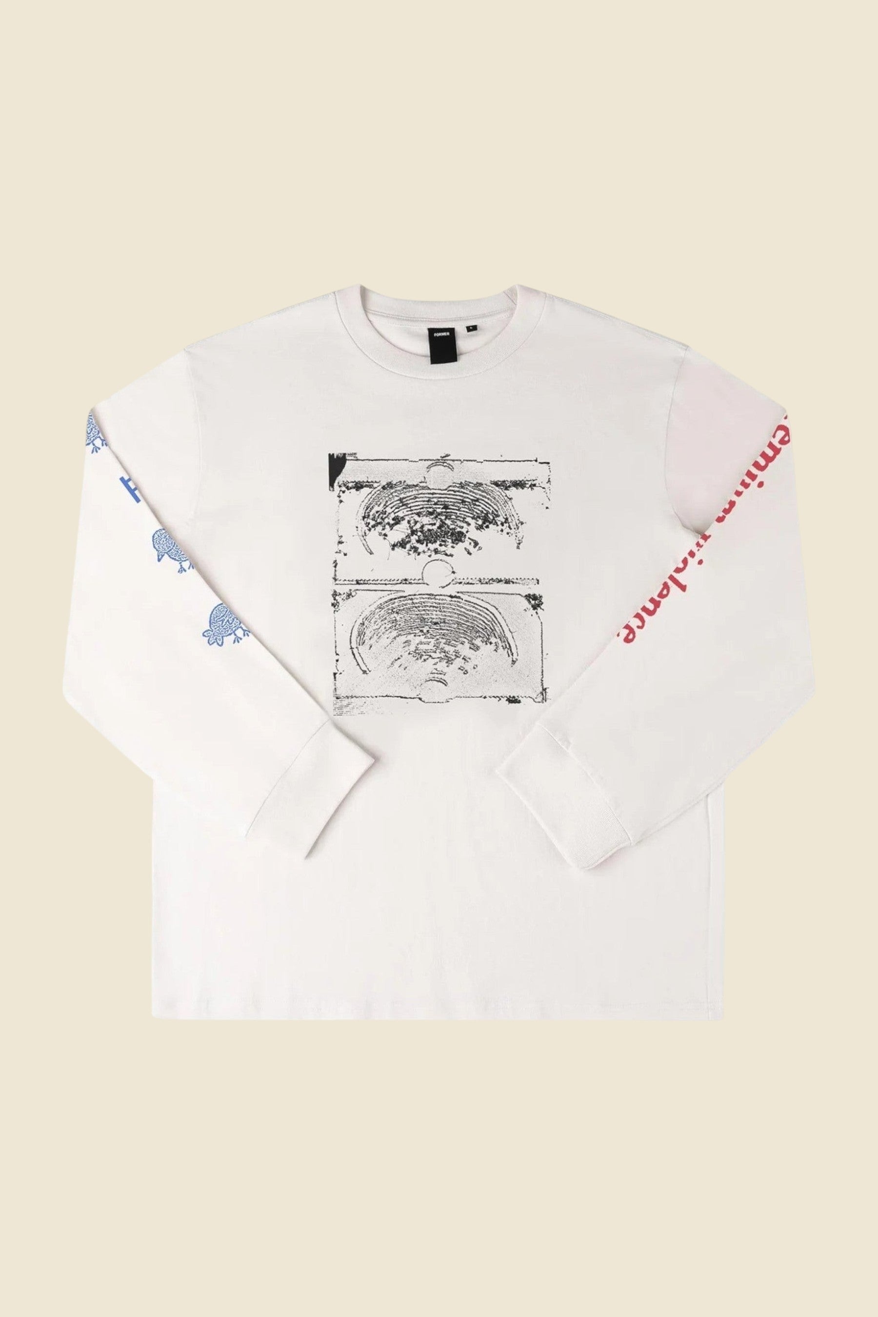 Keel Surf & Supply white 200GSM cotton long sleeve t-shirt with front graphic and sleeve prints.
