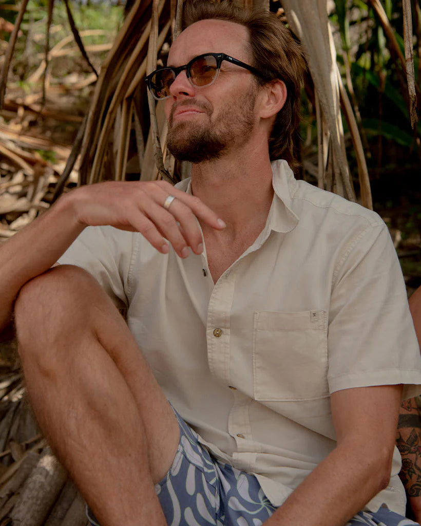 Made to Fade Short Sleeve Button Up Shirt - Washed Bone