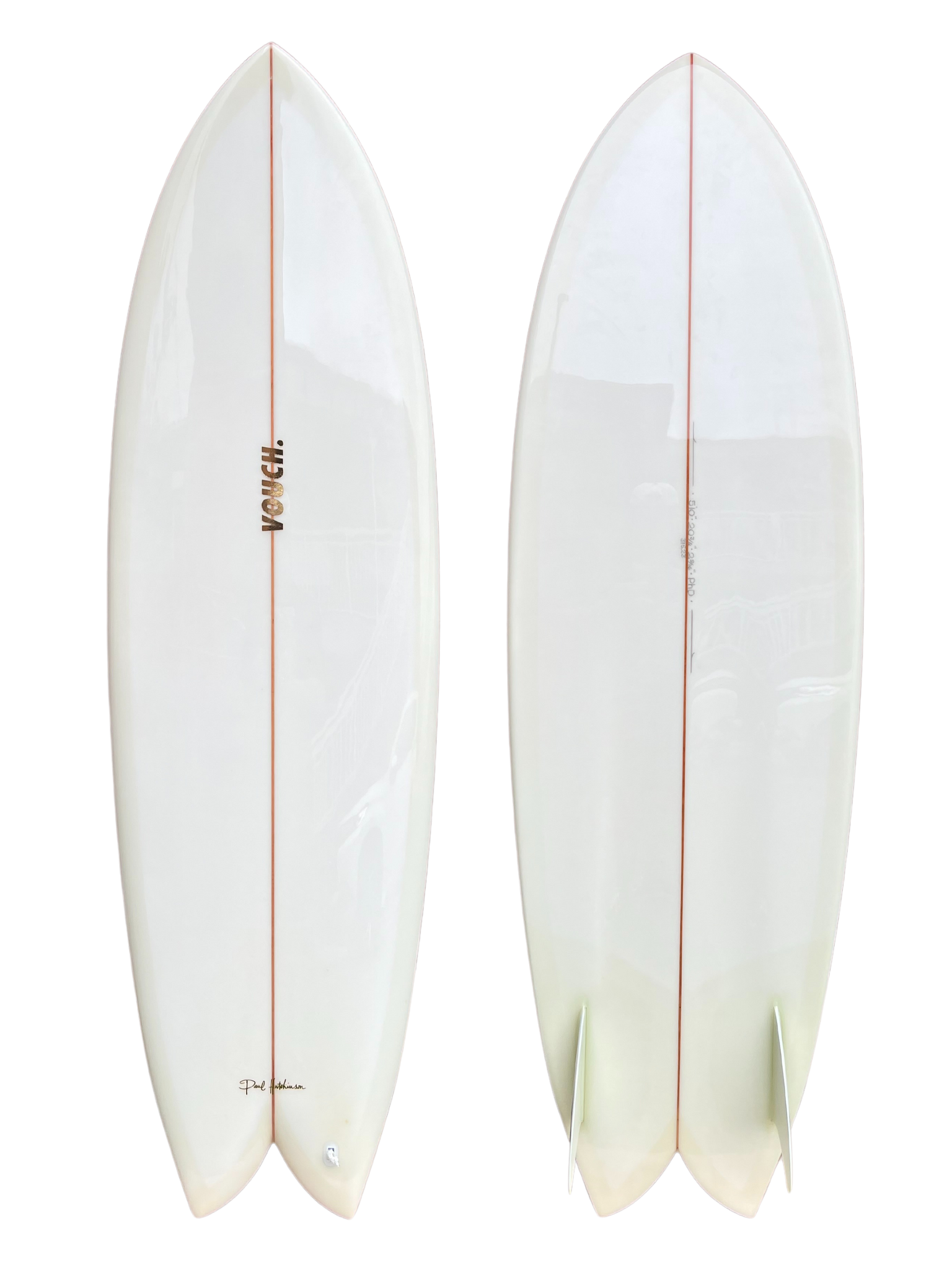 Vouch 5'10" Vish ~ Volan, champagne, white glass on keels, polish ~ 31523 - Keel Surf & Supply