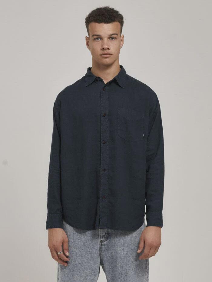 HEMP MINIMAL THRILLS OVERSIZE LONG SLEEVE SHIRT PETROL