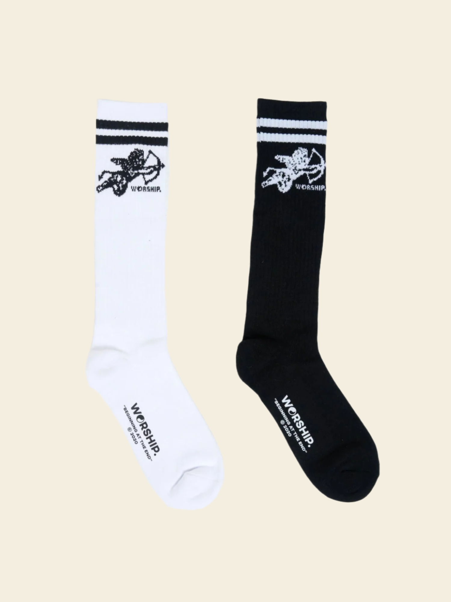 Worship Cherub Organic Long Socks 2 Pack ~ White / Black