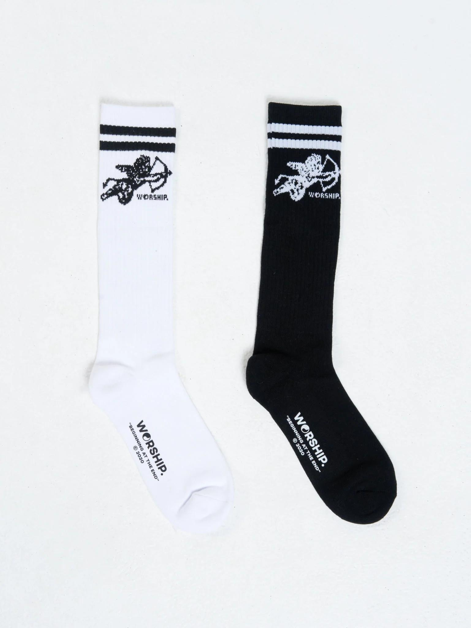 Worship Cherub Organic Long Socks 2 Pack ~ White / Black